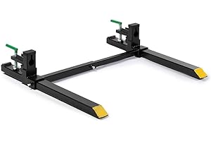 Titan Attachments Light-Duty 43" Clamp-On Pallet Forks with Adjustable Stabilizer Bar, 30" x 3" Fork Length, Rated 1,500 LB, Easy to Install on Loader or Skid Steer Bucket