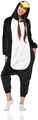 Adult Penguin Kigurumi Onesie Pajamas Plush Onsie Bird & Animal Cosplay Costume (Large, Black/White)