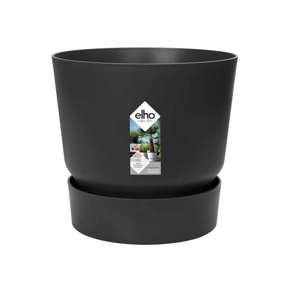 elho Greenville Round 25 - Plant Pot for Indoor & Outdoor - 100% Recycled Plastic - ร 24.5 x H 23.3 cm - Black/Living Black โ image 1