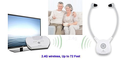 Wireless-Hearing-Aid-Headset-SystemArtiste-24G-TV-Assistive-Listening-Headphones-Including-Wireless-TransmitterFor-Elderly-Hearing-Aid-Headset2-Packs-Battery-White