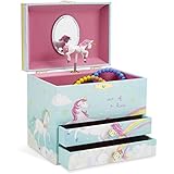 JewelKeeper Unicorn and Rainbow Musical Jewelry Box with 2 Pullout Drawers, The Unicorn Tune