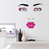 Amaonm Sexy Lips Lady Face Wall Decals Hot Fashion Woman Face Pink Red Lips Wall Stickers Beautiful Eyes Home Decor art Decals for Living Room Decor Sofa TV Background DIY Art Decals