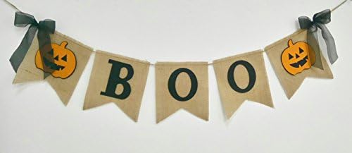 Seasons Treasure 6ft Handmade Halloween Decoration Burlap Banner Garland with Boo & 2 pcs Pumpkin Face Banner for Halloween Decor (Boo)