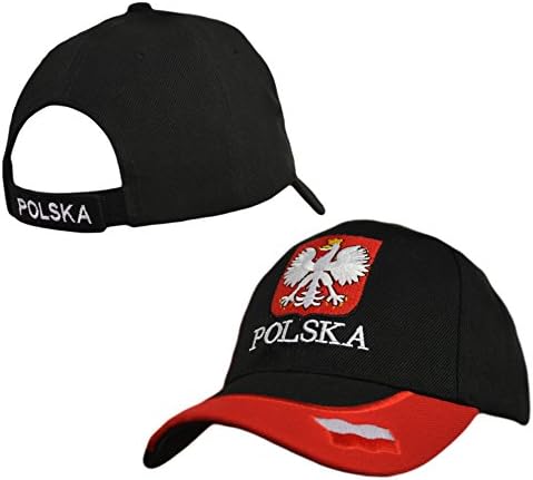 Polska Crest with Accent Velcro Adjustable Hat Poland Flag Emblem Polish Pride Cap โ Black