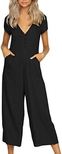 SCSAlgin blouse Womens V Neck Jumpsuit Summer Short Sleeve Wide Leg Pant Clubwear Playsuit
