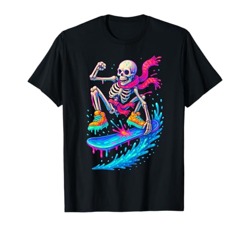 Skeleton Snowboard Drip Snowboarding Ice Cream Drip T-Shirt
