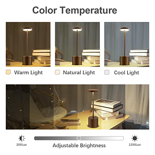 Hapfish Wireless Touch Bedside Lamp, 5000mAh 2PCS Rechargeable LED Table Lamp, Powerful USB Battery Desk Light, 3 Color Temperatures, for Bedside Office, Restaurant, Outdoor