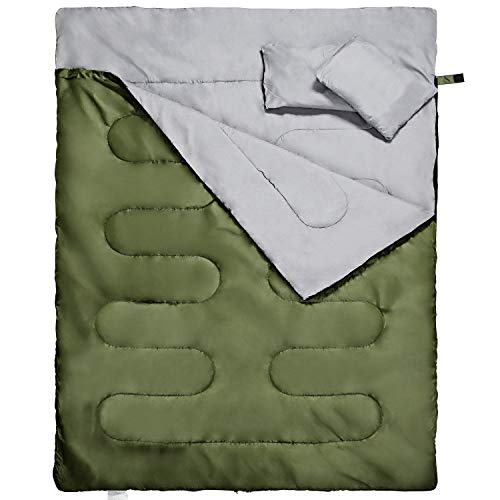 REEHUT Double Sleeping Bag for Adult Cold Weather,Portable, Lightweight for Camping, Hiking, Traveling, Backpacking and Outdoor Activities with 2 Camping PillowsCarrying Bag