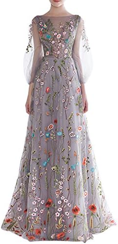 Women's Back Embroidery Long Sleeves Evening Dresses