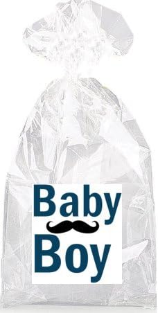 Dark Blue Baby Boy Mustache Party Favor Bags with Ties - 12pack