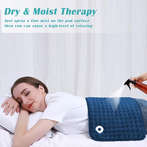 XIRGS Heating Pad, Electric Heating Pad for Back Cramps Neck Pain Relief, Dry & Moist Heat Therapy, 10 Heat Setting, 9 Timer Setting - Auto Shut Off Hot Heat Pad Size 12\'x24\'，Machine-Washable (Blue)