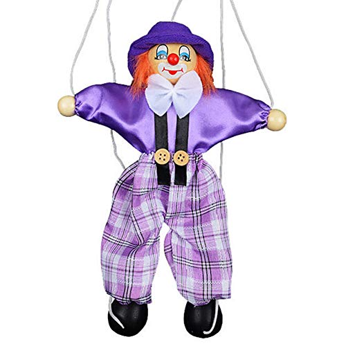 Shuohu Kids Pull String Clown Puppet Wooden Marionette Handcraft Toy Joint Move Doll Purple