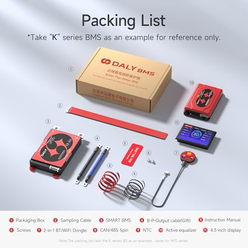 DALY BMS Balance 12V 200A Display- Smart 1A Active Balance BMS 4S with 4.3 Inch LCD Touch Screen Bluetooth WiFi Module Compatible with RS485 Can for LiFePO4 Batteries Home Power