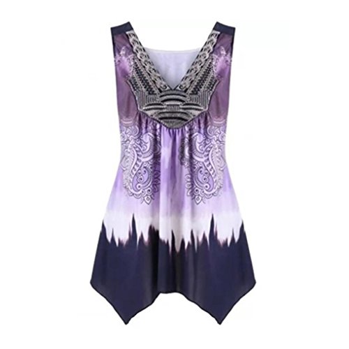 OksaleÂ® Women V-Neck Summer Tank Top Sleeveless Casual Loose Printed Vest Plus Size Tee Shirt (Purple, XXXXL)