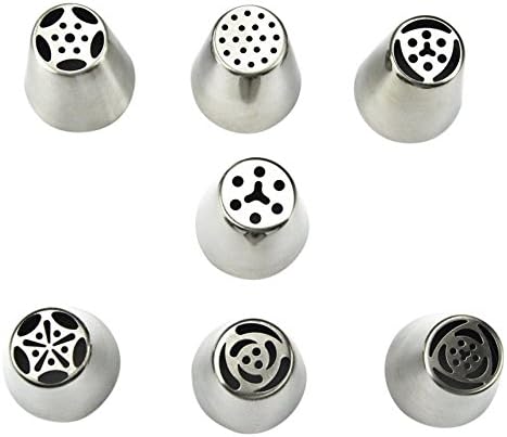 TANGCHU Russian Piping Tips 7 Piece Stainless Steel Large Size Icing Syringe Set, Silver, 3.7cm x 4.3cm