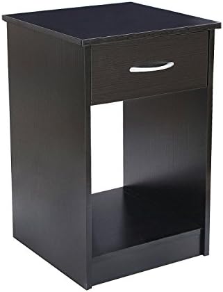 Asense Height Wood Square Accent End Table with Drawer, Wooden Table, Nightstands, Living Room Bed Room (15.6" W x 15.6" D x 24.1" H, Black)