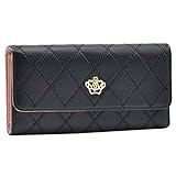 BaoLan Womens Wallets Long Leather Trifold Wallet Ladies Purse Credit Card Holder Case Black
