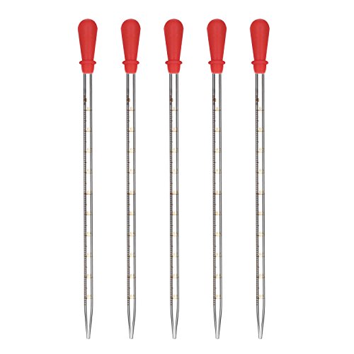 1ml Glass Graduated Pipette Dropper with Red Silicone Cap Glass Dropper Pipette 5 Pcs