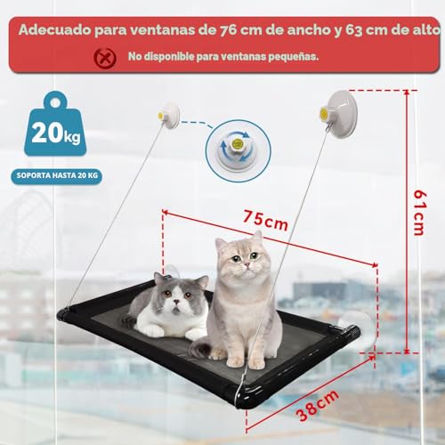 Dracarys Cat Hammock Window | for Large Cats up to 20 kg | Reinforced Hammock with Strong Suction Cup | for Sunbathing, Pet Bed | for Large Windows