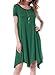 Invug Women Casual Loose Soft Crewneck Short Sleeve Pockets Swing T-shirt Zigzag Hem Dress Dark Green XXL