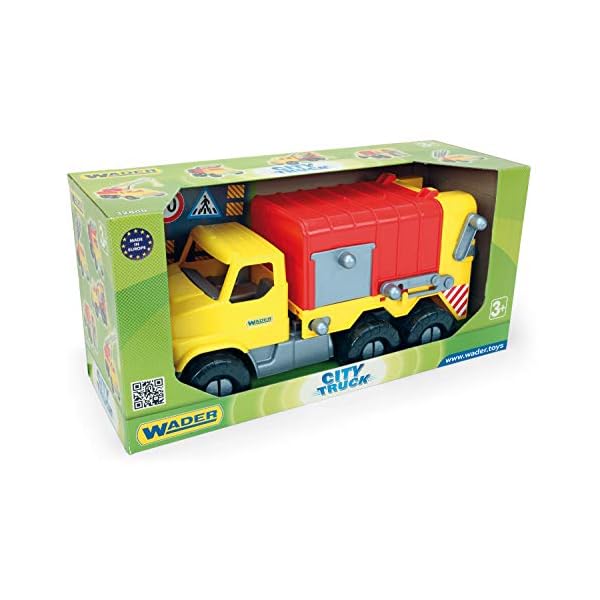 Wader 32607 - City Truck Müllwagen mit Mülltonne und zu öffnender Heckklappe, ab 3 Jahren, ca. 50 cm, bunt, ideal als Geschenk für kreatives Spielen