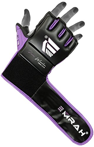 EMRAH Pro Style MMA Grappling Gloves Martial Arts Sparring Punching Bag Cage Fighting Maya Hide Leather Mitts UFC Training - X (Small, Purple) - Thumbnail 2