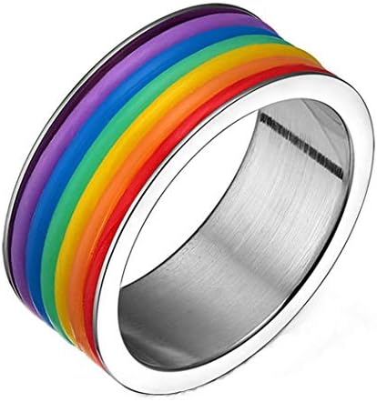Mens True Love Lesbian and Gay Rainbow Flag Bands Stainless Steel Rings