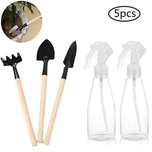 Eshylala 5 Pieces Garden Tools Mini Gardening Kit Plant Potted Flower Gadget Wooden Handles for Transplanting Seedlings, Cultivating and Weeding Flowers and Vegetable Seedlings
