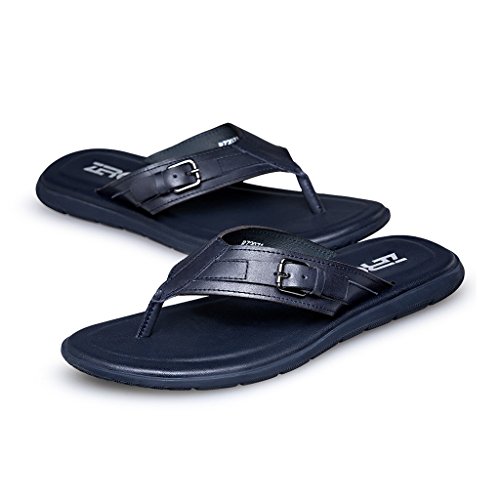 ZRO Men's Comfortable Summer Beach Leather Sandal Walk flip flops BLUE US 10 - FrenzyStyle