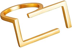 HEBELEE Unique Rectangle Open Band Ring for Women Girls Gold Plated Minimalist Geometrical Statement Adjustable Expandable Finger Rings Comfort Fit Fashion Simple Gift Jewelry