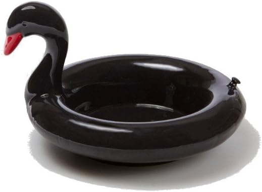 Ceramic Appetizer Serving Bowl Shaped As Pool Float Floatie For Pool Parties BBQ Decor Pasta Chips Fruit Salad Cereal Desert Snacks 7 Inch (Black Swan)