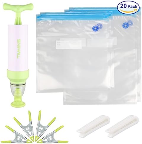 Sous Vide Bags Kit for Anova Cookers-20 BPA Free Food Vacuum Sealed Bags, Sous Vide Cooker Practical for Food Storage and Cooking, 1 Hand Pump, 2 Bag Sealing Clips and 4 Sous Vide Clips, Easy to Use