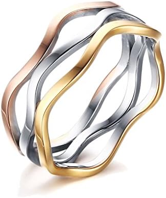 UM Jewelry High Polished Mens Womens Stainless Steel Three Tone Ring Gold Silver Rose Gold 7mm