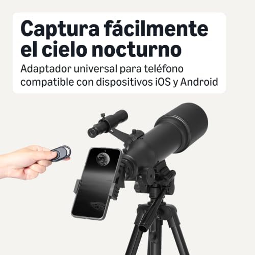 Telescópio, abertura de 70mm e montagem AZ de 400mm, portátil com tripé, suporte para telemóvel, saco, preto