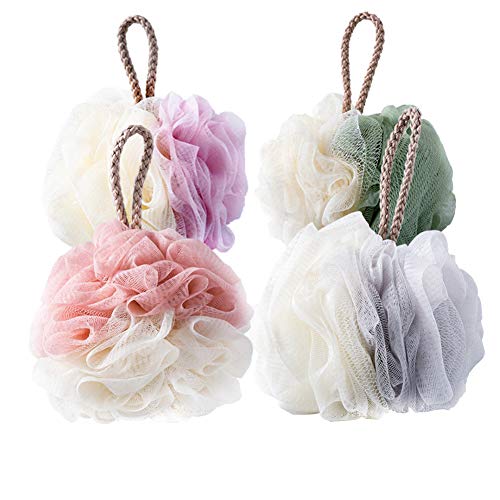TOUGS Loofah Bath Sponge, Body Scrubber Mesh Pouf Shower Ball, Exfoliate, Body Scrubber Exfoliator, 4 Pack - Thumbnail 7