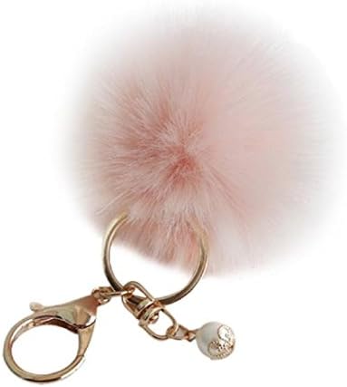 Key Pendant,Leegor Rabbit Fur Ball Keychain Bag Plush Car Key Ring Car Key Pendant (Pink)