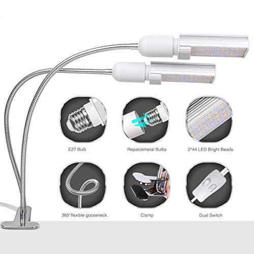 LED Grow Light for Indoor Plant, Relassy 45W Upgraded Full Spectrum Grow Lamp, Dual Head Gooseneck Plant Ligh with Replaceable Bulb,Double Switch, Professional for Seedling Growing Blooming Fruiting - Thumbnail 4