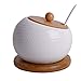 Vencer Porcelain Condiment Jar Spice with Lids - Ceramic Serving Spoon, Wooden Tray, Best Pottery Pot for Home and Kitchen, White,17.6 oz, Sugar Dispenser