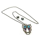 niceeshop(TM) Owl Head Charm Stud Earring (1 Pair,Random Color) + Owl Design Necklace,Colorful
