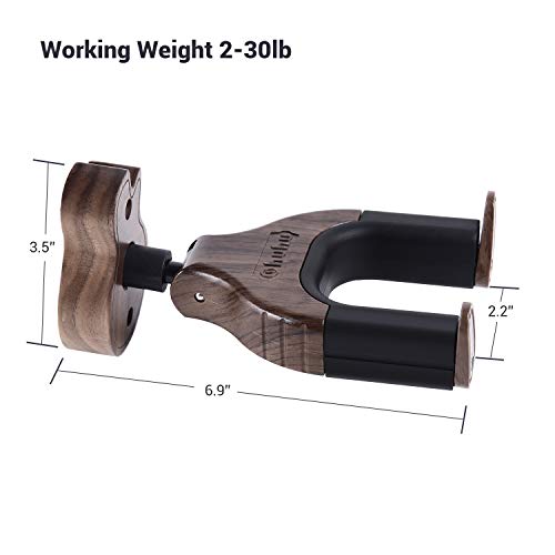 Guitar Wall Mount Hanger Auto Lock, Ohuhu Guitar Hanger Wall Hook Holder Stand for Bass Electric Acoustic Guitar, Black Walnut - Thumbnail 4