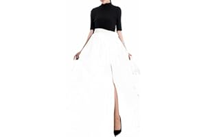 Qmker Women's Long Tutu Tulle Skirt A Line Floor Length Black Special Occasion Night Out fold Skirt