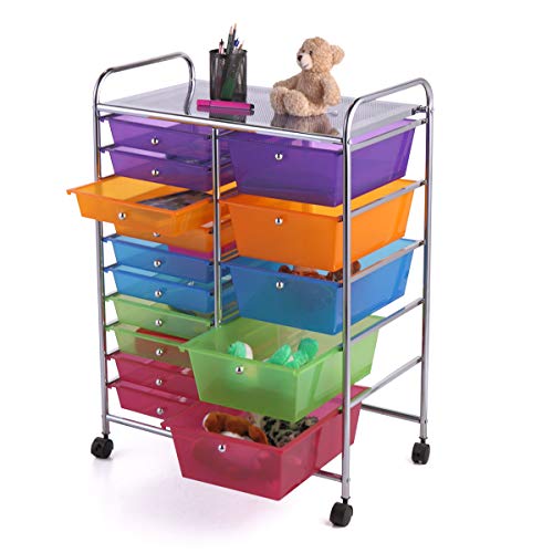15-Drawer Rolling Storage Cart Scrapbook Paper Office Unit Organizer Rack Shelves