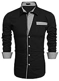 Coofandy Men's Fashion Print Dress Shirt Casual Cotton Button Down Shirts (S, Black1)
