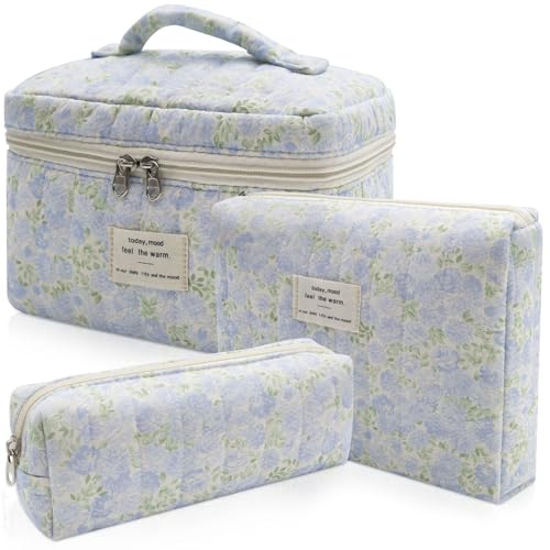 3pc Makeup Bag Set, Quilted Makeup Bag Set, Large