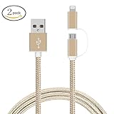 USB Cable 2 in 1 Lightning Cable 3.3FT/1M Nylon Braided Sync iphone charger for iPhone, iPad /iPod, Samsung, Nexus, Nokia, Sony and more