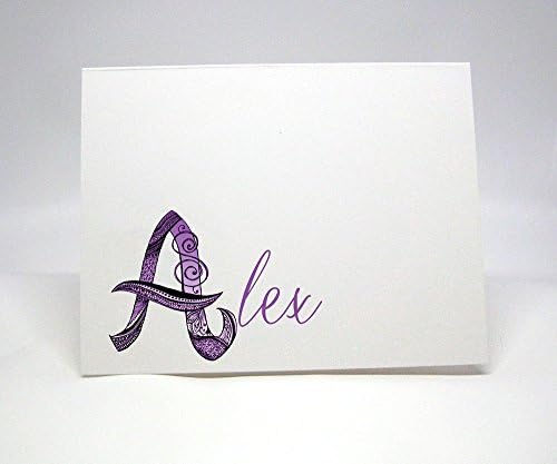 Personalized Note Cards with Hand Drawn Initial - Your choice from A to Z with or without Name - Set of 8 Elegant Folded Cards, Boxed Set of Notecards and Envelopes, Thank You Cards