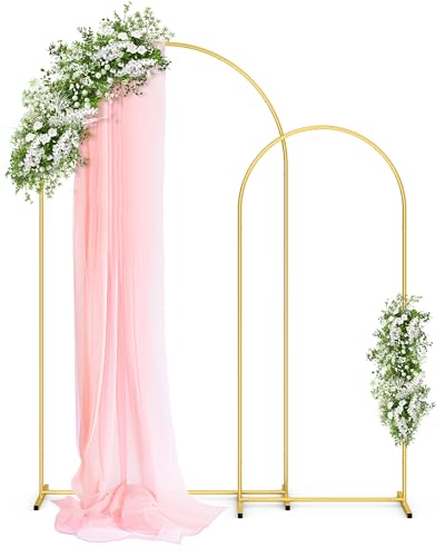 Pureegg Metal Arch Backdrop Stand Set - Set of 2 (7.2ft/6.0ft), Gold Wedding Stand with Stable Base, Elegant Backdrop Cover for Party, Birthday, Baby Shower, Graduation, Easy to Assemble