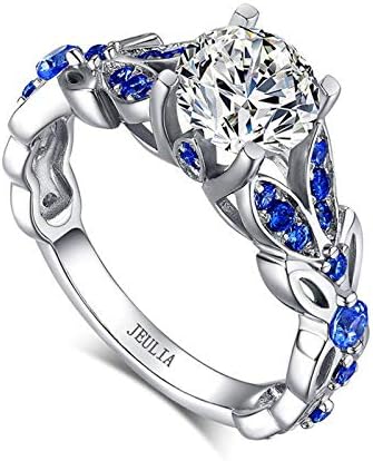 人工宝石バタフライリング スターリングシルバー ラウンドカット ブライダルセット 誕生石 サファイア ブルー キュービックジルコニア 婚約リング 記念日 プロミスリング 女性用 ジュエリーギフトボックス付き