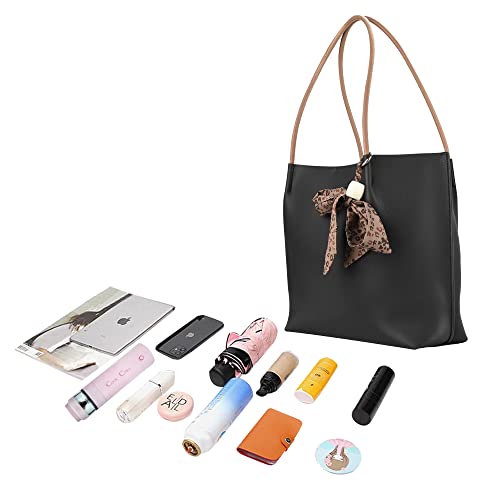 Marengo Soft Leather Tote Bag for Woman Shoulder Bag Satchel Handbag Purchse Set Black