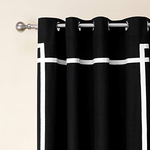 Jaoul Elegant Cotton Stripe Splicing Curtains Room Darkening Thermal Insulated Blackout Grommet Drape for Living Room Party, 52 x 95 Inch, Black/White (1 Panel)